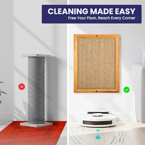 Large Sisal Cats Wall Scratcher, Floor or Wall Mounted Cat Scratching Mat, Durable cat Scratch Pads for Indoor Cats, Framed Sisal Scratch Pad Mat, Wall Cat Scratching Post for Furniture Protector - Image 6