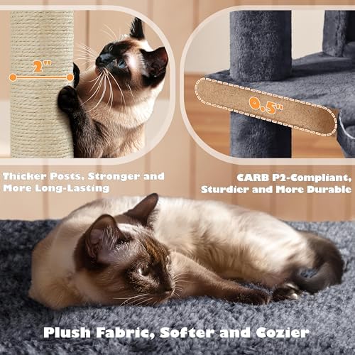 Yaheetech 54in Cat Tree Tower, 2 Caves, Kitten-Ear Perch & Scratching Posts - Image 6