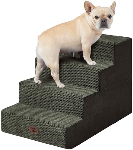 EHEYCIGA Dog Stairs for Bed 20" H, 4-Step Extra Dog Steps, Military Green by EHEYCIGA