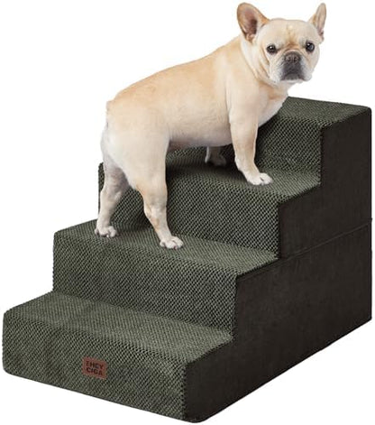 EHEYCIGA Dog Stairs for Bed 20" H, 4-Step Extra Dog Steps, Military Green by EHEYCIGA