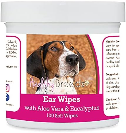 Healthy Breeds Treeing Walker Coonhound Ear Cleaning Wipes with Aloe & Eucalyptus for Dogs 100 Count by HealthyBreeds