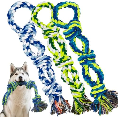Rocfish [3 Pack] Dog Rope Toys for Aggressive Chewers, Nearly Indestructible Tug of War Toys for Large & Medium Dogs, 100% Cotton, Teeth Cleaning Chew Rope, Heavy Duty Tug of War Dog Toy for Boredom by Unknown
