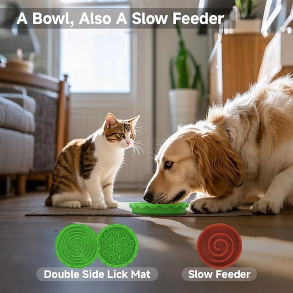 5-in-1 Burger Pet Bowls Set - Tilted Bowl, Elevated Bowl, Slow Feeder, Lick Mat, Non-Slip Bowl for Dog & Cat