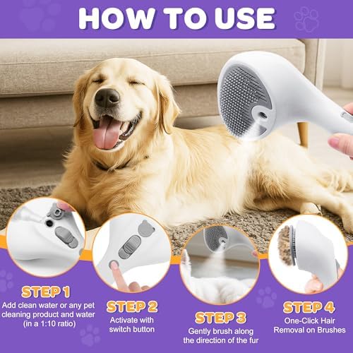 Pet Spray Grooming Brush Cat Brushes Cat Hair Removal Products Cat Shedding Tools Self Cleaning Ergonomic Grip for Short Long Haired Pets Help with matted Fur Rechargable Comb Mist - Image 4