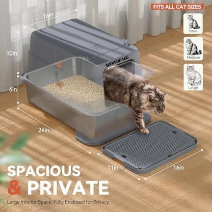 Wooaidagg Enclosed Stainless Steel Cat Litter Box with Odor Control, Modular Design with Drawer and Flip Door, Easy to Clean and Wash,Non-Stick Interior,Extra Large Size Fits All Cats(Dark Grey) - Image 3
