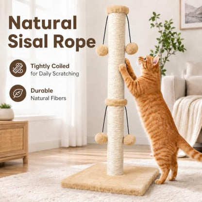 Dimaka Cat Scratching Post, Cat Scratcher for Large Cats with Teasing Toy Ball (Light Brown, 34 inches for Large Cats) - Image 5