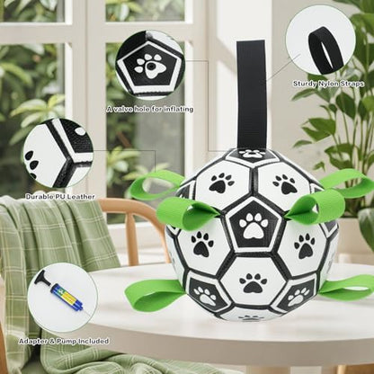 Dog Soccer Ball with Straps, 7.25 Inch Herding Dog Ball Toys Dog Birthday Toy - Image 2