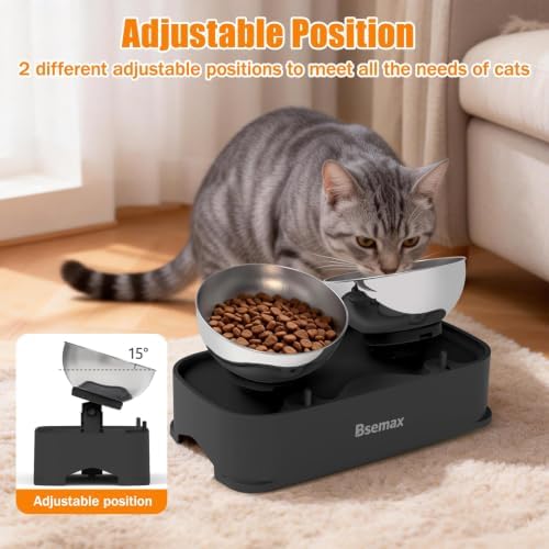 Adjustable Elevated Cat Bowls with 2 Stainless Steel Bowls 6.1”–7.3” Raised Feeding Station with 30° Tilt to Reduce Vomiting & Neck Strain, Stable Non-Slip Stand for Indoor Cats, Small Dogs & Puppies - Image 4