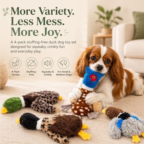 Stuffing-Free Duck Dog Toys, 4 Pack Squeaky Crinkle Plush Dog Toy Set, No-Stuffing Puppy Toys for Small & Medium Dogs, Soft Dog Toys for Light to Moderate Chewers - Image 5