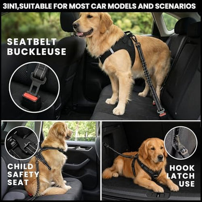 Dog Seat Belt for Car, 3-in-1 Adjustable Dog Seatbelt, Black - Image 2