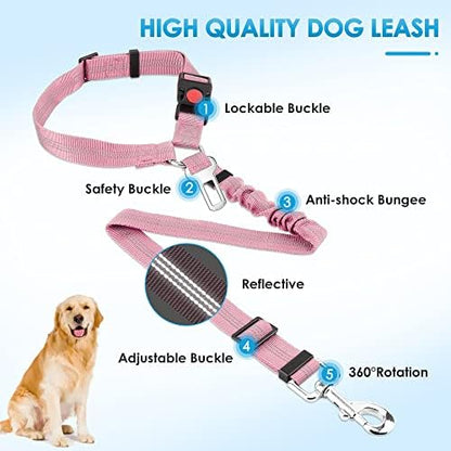 SlowTon Dog Seat Belt for Car, 2 Pack Dog Car Harness Seatbelt with Bungee - Image 5