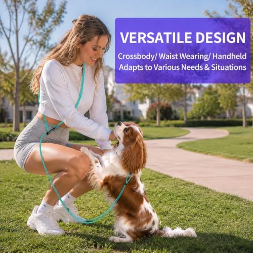 Kazazoo Hands-Free Dog Leash Adjustable Length 5-8 Ft,Crossbody & Waist for Dog Walking, Running for Small Dogs with Reflective Strips, Ballistic Nylon, Waist Belt, Lightweight Green - Image 2