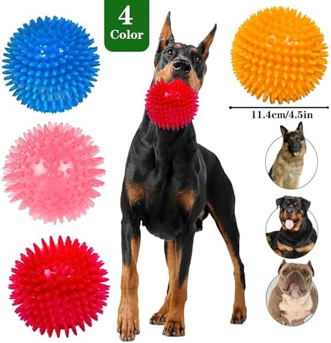 4.5″ Squeaky Dog Balls 4 Color Dog Toys Balls for Medium Large Dogs Pet Puppy Chew Toys for Teething No Odor Durable Spiky Balls for Teeth Cleaning and Training for Large Dogs (Large) - Image 2