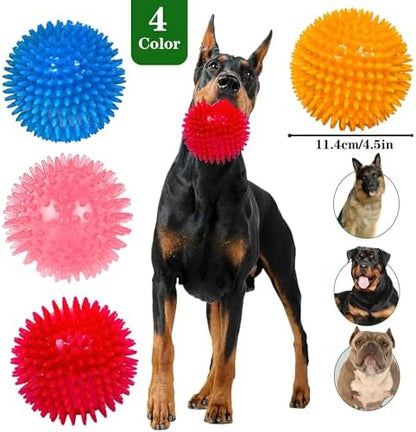 4.5″ Squeaky Dog Balls 4 Color Dog Toys Balls for Medium Large Dogs Pet Puppy Chew Toys for Teething No Odor Durable Spiky Balls for Teeth Cleaning and Training for Large Dogs (Large) - Image 2