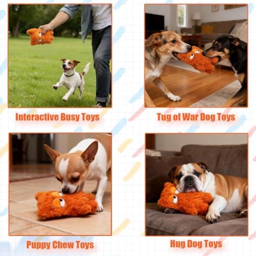 Monster Stuffed Squeaky Dog Toy, Crinkle Dog Plush Toy, Orange - Image 4