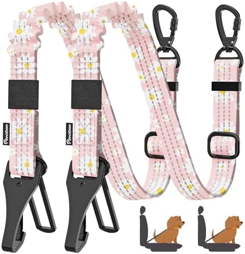 Pawaboo 2Pack Dog Car Seatbelt, 3-in-1 Dog Tether with Buckle & Hook Latch by Pawaboo