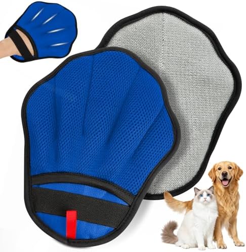 Pet Hair Removal Glove, Electrostatic Pet Hair Remover Glove for Cats & Dogs, Pet Hair Remover Tool for Laundry, Couch, Carpet, Car Seat - Upgraded Five-Finger, Reusable, Blue+Grey by Unknown
