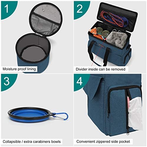 Modoker Weekend Dog Travel Bag Set with 2 Food Bags, 2 Bowls and Mat,Blue - Image 4