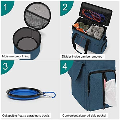 Modoker Weekend Dog Travel Bag Set with 2 Food Bags, 2 Bowls and Mat,Blue - Image 4