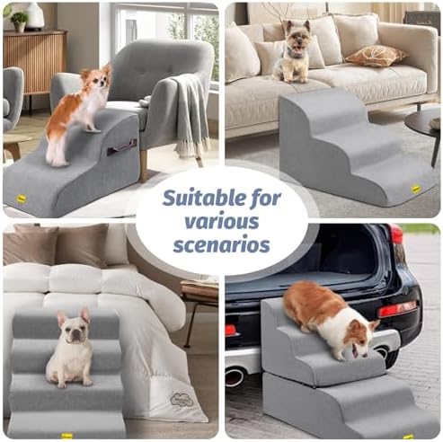 Gimars Extra Wide Sturdy 30D High Density Foam Dog Stairs for Sofa, Pet Stair for Small Medium Dog, Non-Slip, Easy Clean Removable Washable Cover - Image 5