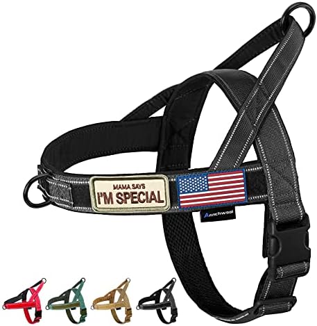 Annchwool No Pull Dog Harness with Soft Padded Handle,Reflective Strip Escape Proof and Quick Fit to Adjust Dog Harness,Easy for Training Walking for Small & Medium and Large Dog(Black,L) by Annchwool