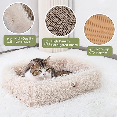 Cat Lounge Scratcher Box with Removable Cardboard (Beige) - Image 4