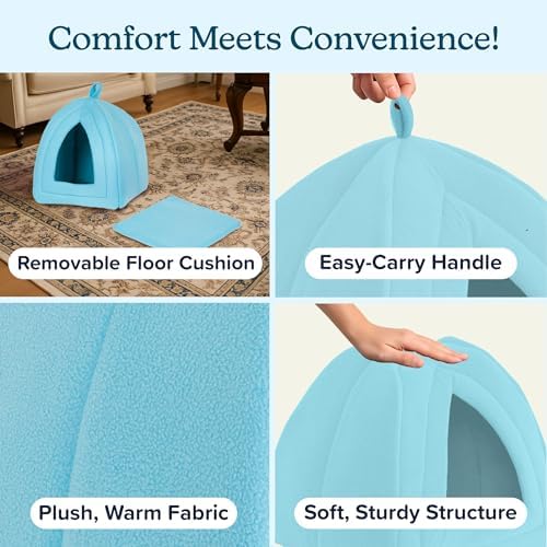 PETMAKER Cat House Indoor Bed with Removable Foam Cushion, Blue - Image 3