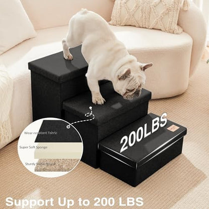 Love's cabin Dog Stairs for High Bed, Foldable Pet Stairs for Small Medium or Large Dogs Puppy with Storage for Bed or Couch, Cat Dog Steps Ramp with Zip up to 200 lbs, Black, 3 Steps - Image 5