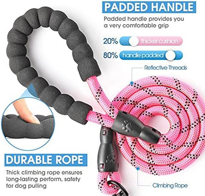 BAAPET 2/4/5/6 FT Dog Leash with Comfortable Padded Handle and Highly Reflective Threads for Small Medium and Large Dogs (5FT-1/2'', Pink) - Image 2