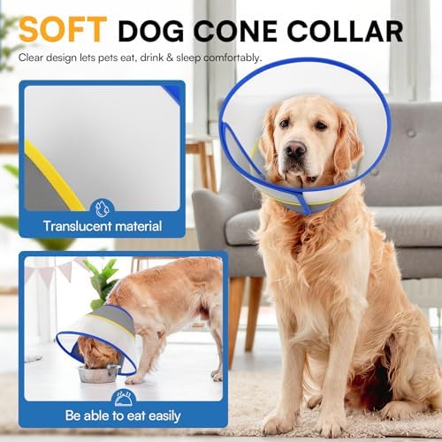 Queenmore Soft Dog Cone Collar for Dogs and Cats After Surgery, Flexible Plastic Cone for Dogs, Dog Recovery Collar, Elizabeth E-Collar Pet Head Cones for Neutering Spay Injury, Blue Medium - Image 3