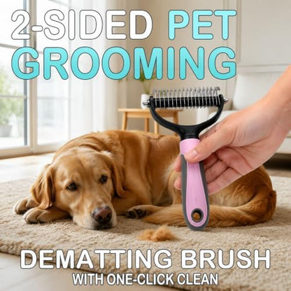 Pet Grooming Brush - Double-Sided Dematting Comb & Deshedding Tool for Dogs and Cats, Effortless Hair Removal, Ideal for Long-Haired Breeds, Reduce Shedding (1, Pink, Large) - Image 7