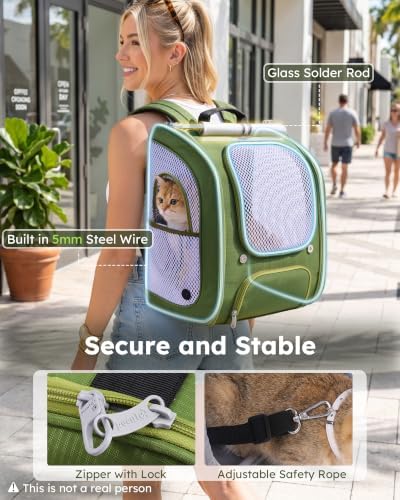 Pecute Cat Backpack Carrier, Spacious & Breathable Pet Backpack, Green - Image 2