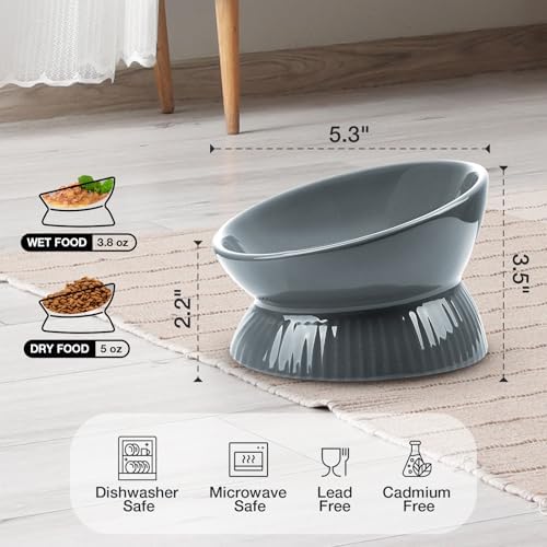 Elevated Pet Feeding and Drinking Bowls, Ceramic Tilted Cat Food Bowl, Anti Vomiting, Stress Free on Neck and Spine, Spill-Proof, Anti-Tipping, Dishwasher Safe, Raised Pet Bowls, Dry/Wet Food - Image 3