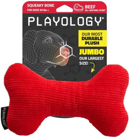 Playology Durable Plush Bone Toy - Crinkle Bone - Jumbo, Beef Scent by Playology
