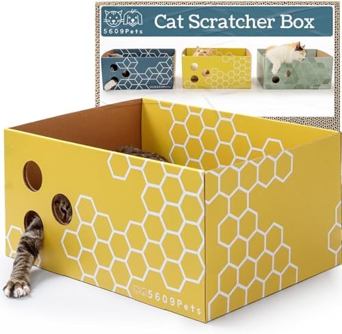 No-Mess Cardboard Cat Scratcher Box - Refillable Double-Sided Scratch Pad by 5609PETS