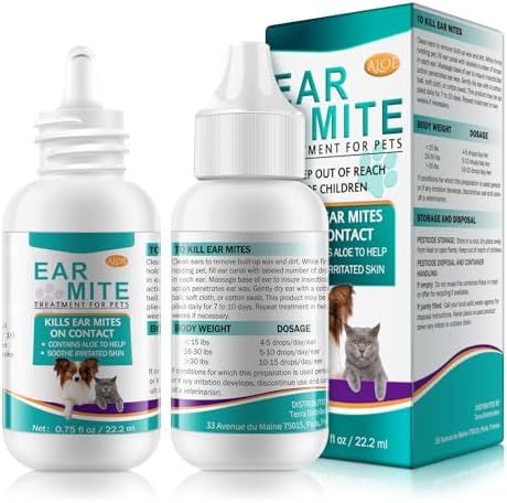 newseel Ear Mite Treatment for Dogs and Cats, Relief for Dogs and Cats Suffering from Ear Mites for Cats & Dog Yeast Infection, Pets Ear Cleaning Drops with Soothing Aloe (1) by newseel
