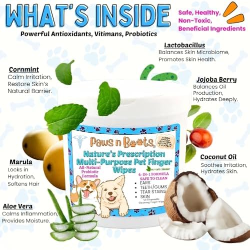 Pet Wipes - Multi-Purpose Finger Wipes to Cleanse Ears, Freshen Breath, Whiten Teeth, Soothe Skin and Tear Stain Removal. Pre-Formulated with 100% Natural, Plant-Based, Safe, & Beneficial Ingredients. - Image 3