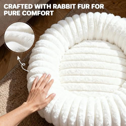Donut Dog Bed for Small & Medium Dogs, Pet Bed with Non-Slip Bottom, Winter Comfort Dog Beds for Puppies, Washable & Portable Egg Tart Shape (M) Medium Dog Bed self Warming - Image 4