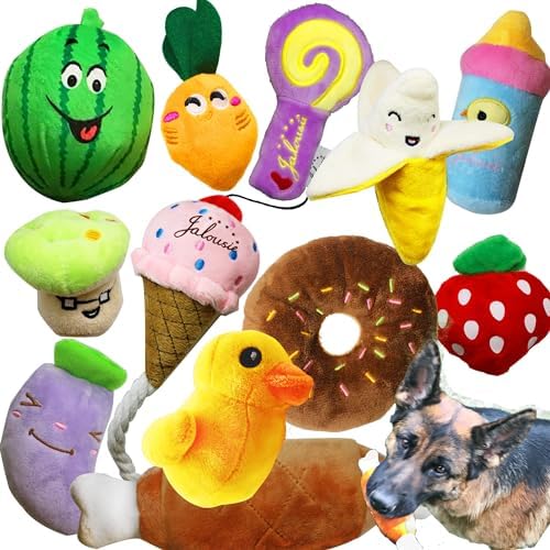Jalousie 12 Pack Dog Squeaky Toys Cute Plush Toys for Small Medium Dog Pets by Jalousie