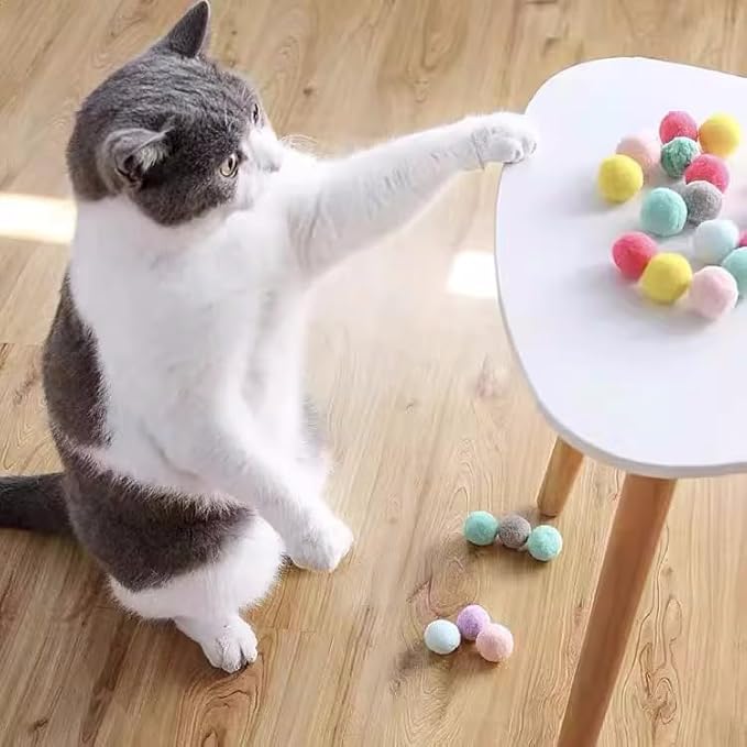 100pcs Cat Toy Ball Launcher Set Fun Colorful Plush Self Play Toys Pom Balls Shooting Interactive for Indoor Cats Enrichment Kittens Puff Playing (Launcher with 100 Pieces Ball)