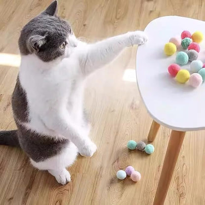 100pcs Cat Toy Ball Launcher Set Fun Colorful Plush Self Play Toys Pom Balls Shooting Interactive for Indoor Cats Enrichment Kittens Puff Playing (Launcher with 100 Pieces Ball)