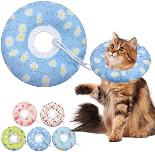 Seyezo Cat Cone Collar, Anti-Bite Cat Recovery Collar, Blue Daisy, Large by Seyezo