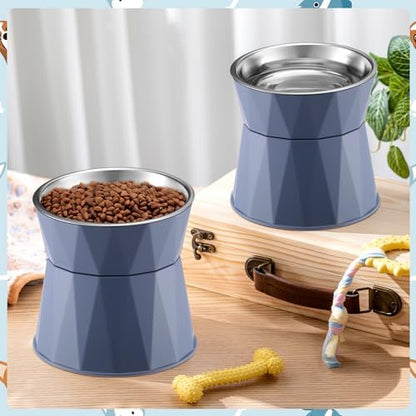 Lallisa 2 Pcs Elevated Cat Bowls Adjustable Raised Cat Feeder Non Slip Food Water with Stand Safe Stainless Steel Bowls with Pet Food Stand for Pets Feeding Eating(Blue) - Image 4