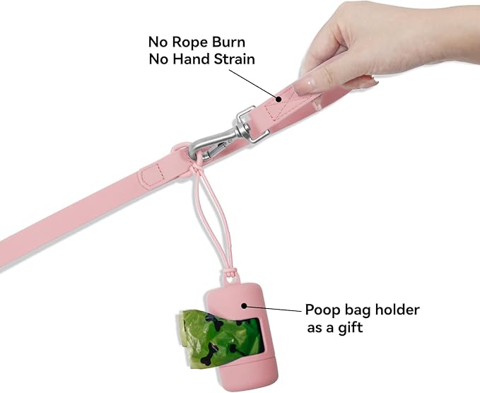 Waterproof Dog Leash with Poop Bag Holder, 5FT/6FT Adjustable Length with 2 Swivel Hooks, Odor-Free & Easy-Clean Dog Lead for Large Medium Small Dogs