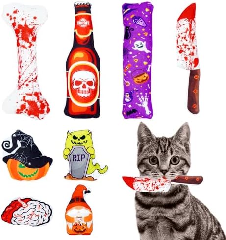 Halloween Cat Catnip Toys for Indoor Cats with Crinkle 8 Pack by Bestwishforyou