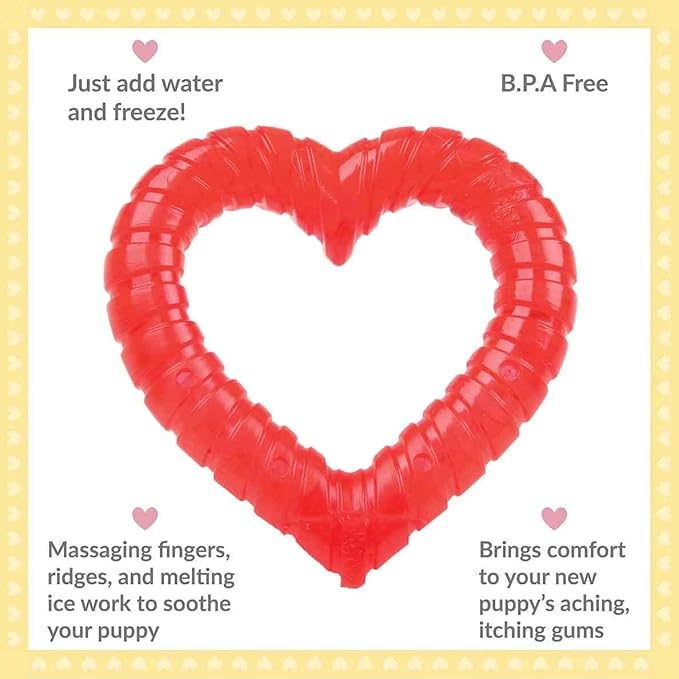 SmartPetLove Snuggle Puppy Teething Toys - Naturally Soothe and Provide Relief with Ice (Heart Shaped)