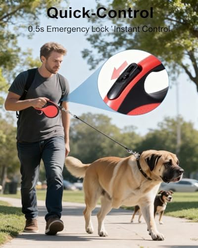 26 ft Retractable Dog Leash for Large Dogs, TPE Grip, Blue - Image 5