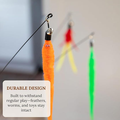 20 pcs Pack Cat Wand Feather Toy Refills with Bells , Natural Feather Replacement for Interactive Teaser Toys, Colorful Wand Attachments, Durable and Safe Cat Toy Accessories for Exercise and Play