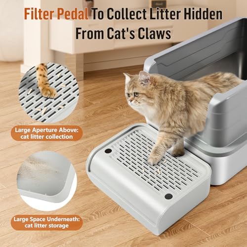 Cat Step for Litter Box, Litter Box Ramp with Filter Function, Light Grey - Image 3