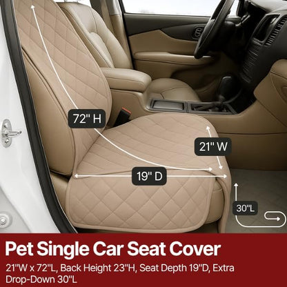 Deluxe Quilted and Padded Dog Pet Car Single Seat Cover with Comfort Fabric and Non-Slip Back Best for Car Truck and SUV - Travel with Your Pet Mess Free - Universal Fit 21" Wx72 L- Taupe - Image 2